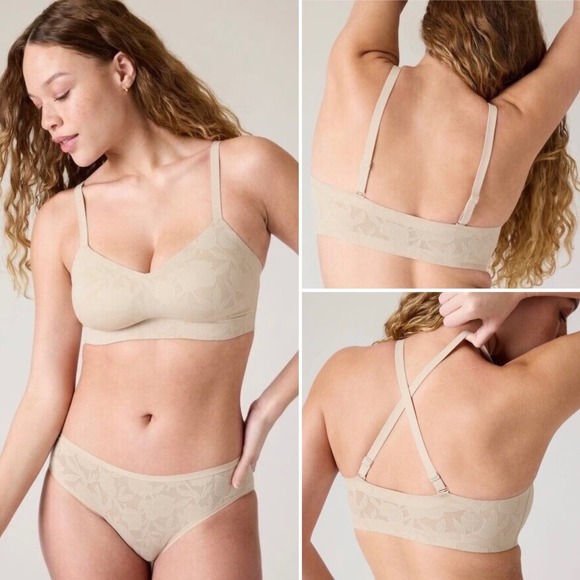 Athleta Other - Athleta Ritual Lace Adjustable Bra XL 40 Cup Sz D-DD Sand Beige Nude Pull On NWT